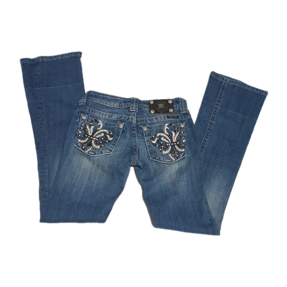 Miss Me signature bootcut jeans Y2K embellished 25 McBling Indie sleaze low rise